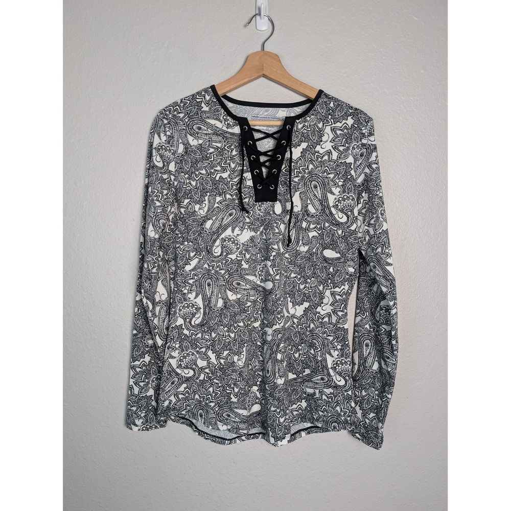Coolibar Blouse Womens M White Paisley Tunic V-Neck Long Sleeve UV Protection